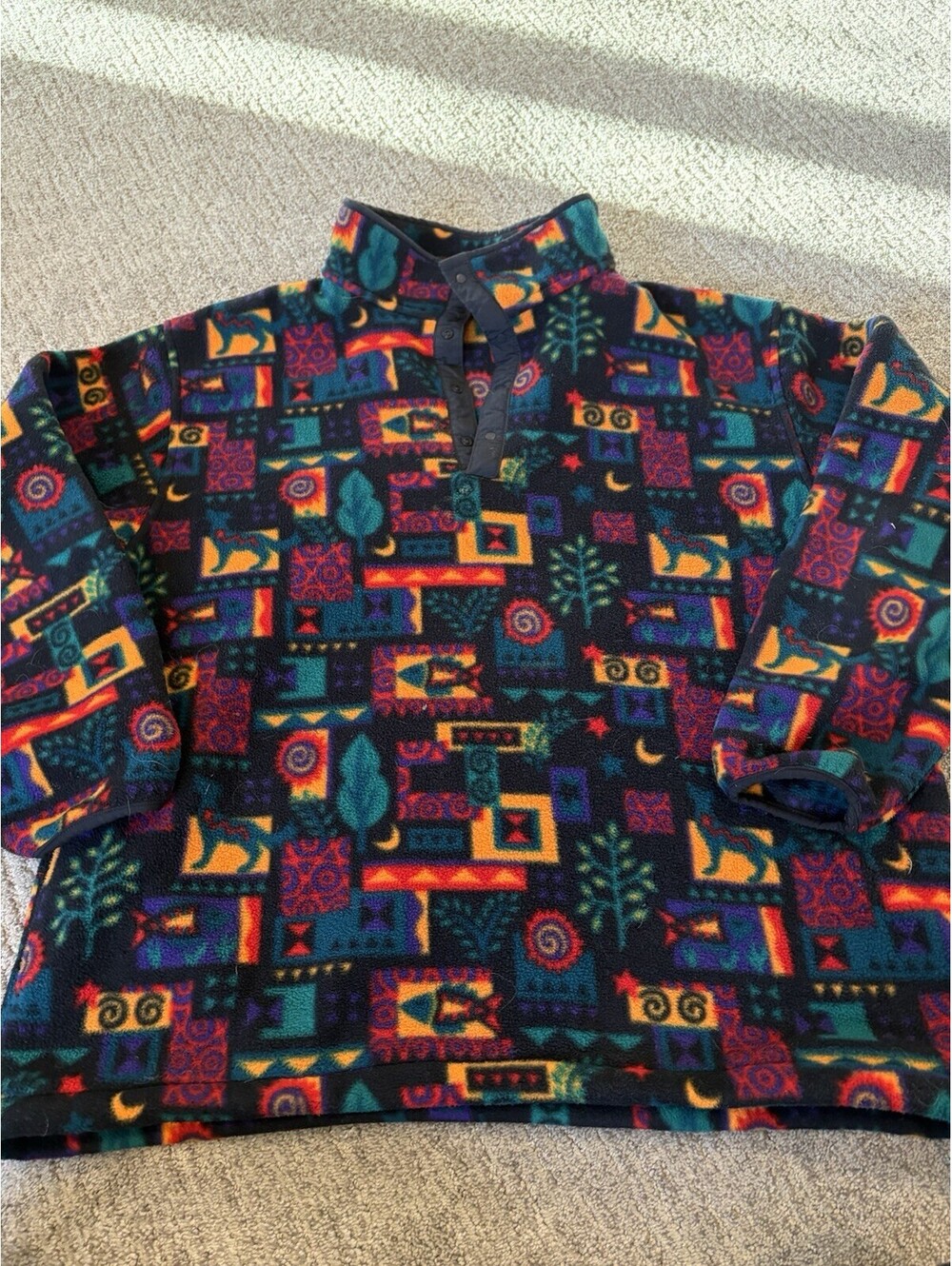 VTG 90s~LL Bean~Women XL Deep Pile T-Snap Fleece Jacket Christmas~USA